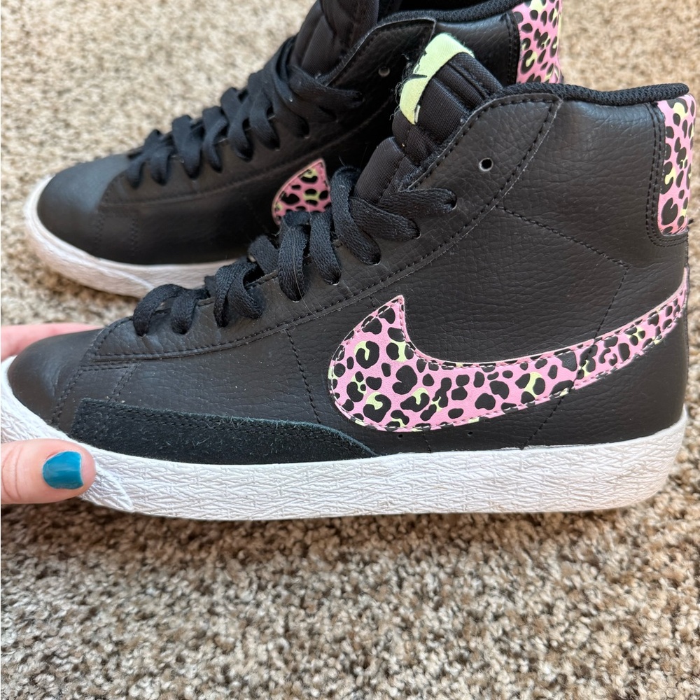 Black and Pink Leopard Print Nike Blazer Mids Sneakers